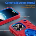 thumbnail image 3 of ELEHOLD Heavy Duty Rugged Case for iPhone 15 Pro Max Foldable Ring Holder Kickstand Case, Hybrid Tri-Layers Military Grade Shockproof Protection Cover for iPhone 15 Pro Max,Red+Blue, 3 of 5