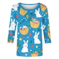 thumbnail image 4 of Ichuanyi Womens Easter Printed 3/4 Length Sleeve Tops Casual Loose Fit Crewneck T Shirts Cute Solid Three Quarter Length Tunic Tops, 4 of 7