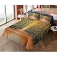 thumbnail image 4 of Forest Sheet Set, Romantic Autumn Alley in the Woods Foliage Scenics Park Forest Image, Fitted and Flat Sheet Pillowcases Bedding Accent 4 Piece Set, Queen, Slate Blue Orange Yellow, by Ambesonne, 4 of 5