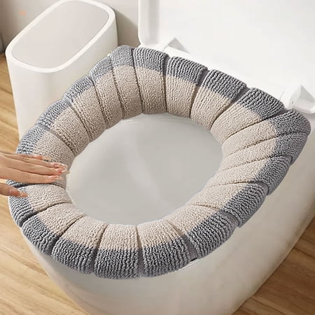Universal Thickened Toilet Seat Cover with Handles - Four Seasons Washable Knitted Toilet Ring Set, Full Surround Design for Warmth and Comfort, Fits Most Round & Rectangular Toilets