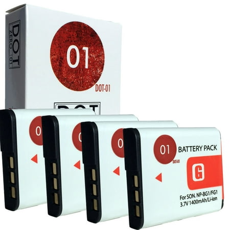 4x DOT-01 Brand 1400 mAh Replacement Sony NP-BG1 Batteries for Sony DSC-W120 Digital Camera and Sony BG1