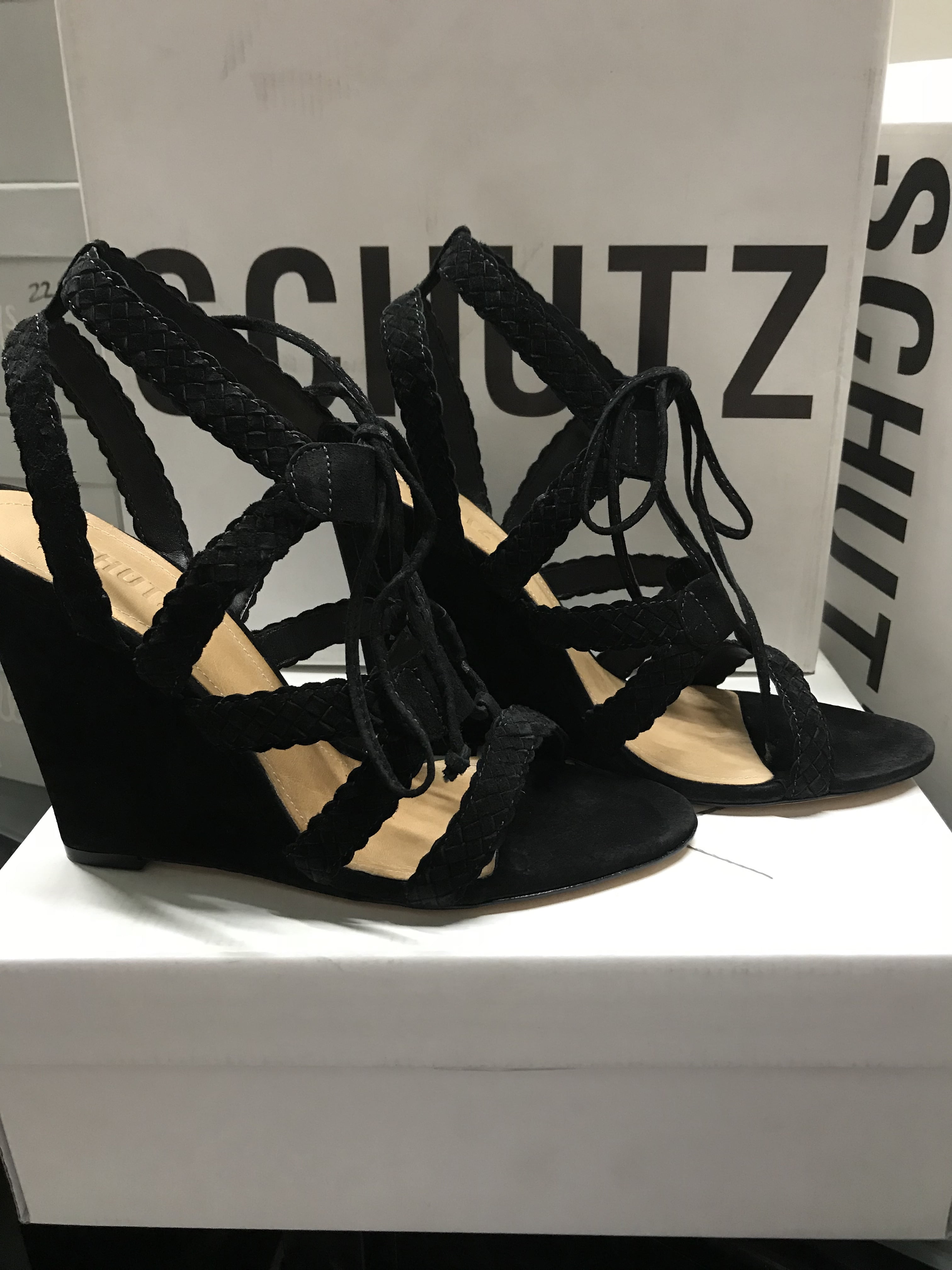 Schutz Shoes Schutz Angus Black Suede Tie Up Wedge Heel Schutz Shoes Schutz Angus Black Suede Tie Up Wedge Heel