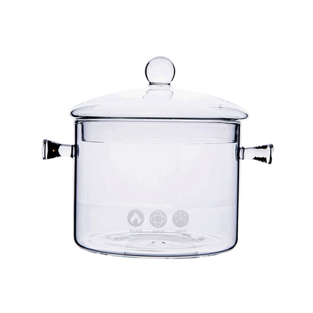 1800ml Glass Cooking Pot with Lid Transparent Binaural Soup Pan