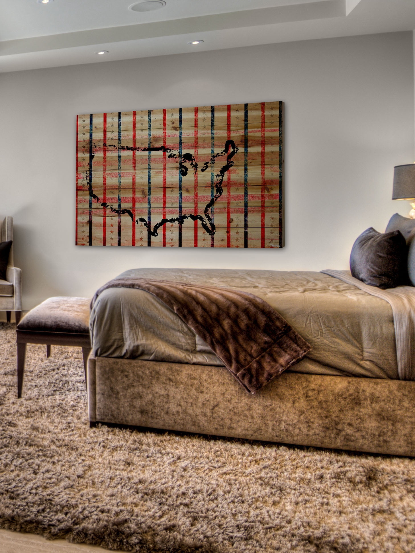 Parvez Michel Inc Parvez Taj - "USA Stripes" Print on Natural Pine Wood