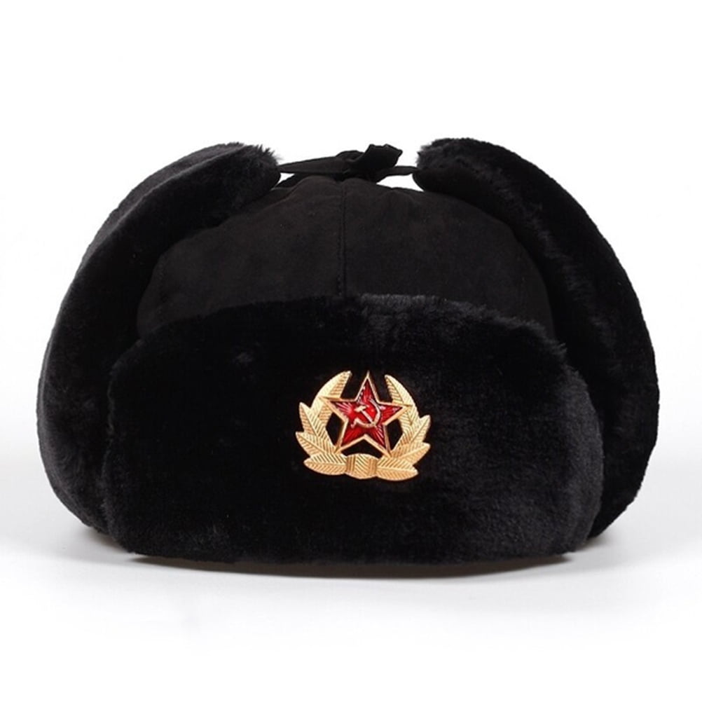 CondFun Cotton Unisex Men Women Russian Ushanka Badge Bomber Hat Pilot Hat Winter Hat with Earflaps Winter Warm Hat