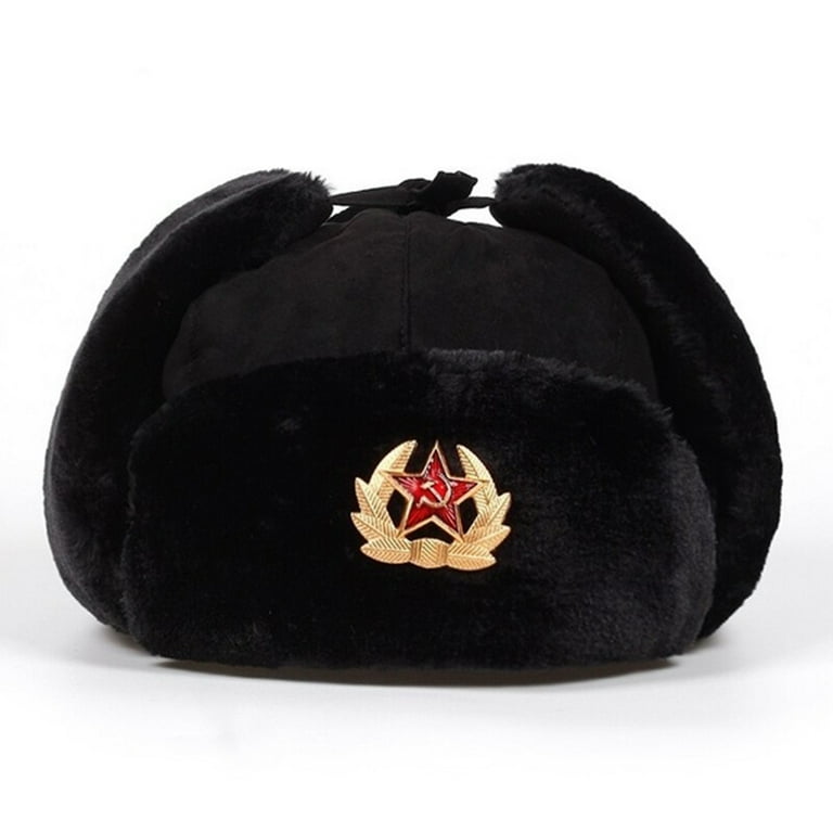 BTBXMO Cotton Unisex Men Women Russian Ushanka Badge Bomber Hat - Main Image