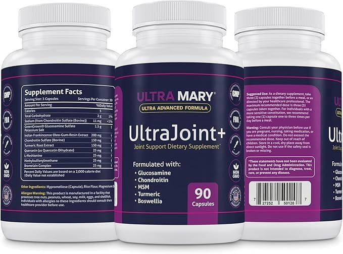 Joint Support UltraMary+(90 Capsules)+Pure Magnesium Oil Spray(300 ml) Combo–Glucosamine 1500mg, Chondroitin, MSM,Turmeric & Boswellia–Mobility, Flexibility & Muscle Relief|Articulaciones & Músculos