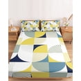 thumbnail image 2 of Full Size Fitted Sheet Set - Yellow Geometric 3 Piece Bedding Sets 16" Deep Pocket Fitted Sheet with 2 Pillowcases Middle Century Modern Abstract Art Brushed Microfiber Hotel Luxury Bed Sheets, 2 of 9