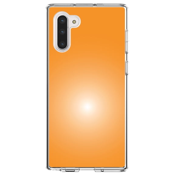 DistinctInk Clear Shockproof Hybrid Case for Samsung Galaxy Note 10 (6.3" Screen) - TPU Bumper, Acrylic Back, Tempered Glass Screen Protector - Orange White Gradient Burst Sun