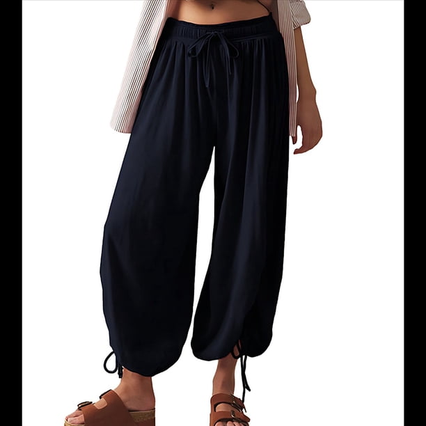 Pantalones Harén para Mujer, Pantalones de Estar por Casa con Dos Bolsillos Negro S