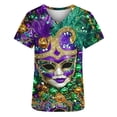 thumbnail image 4 of RKSTN Haut de Travail Décontracté pour Femmes, Mode Carnaval, Imprimé, Col en V, Manches Courtes, avec Poche, Violet, TG, 4 of 5