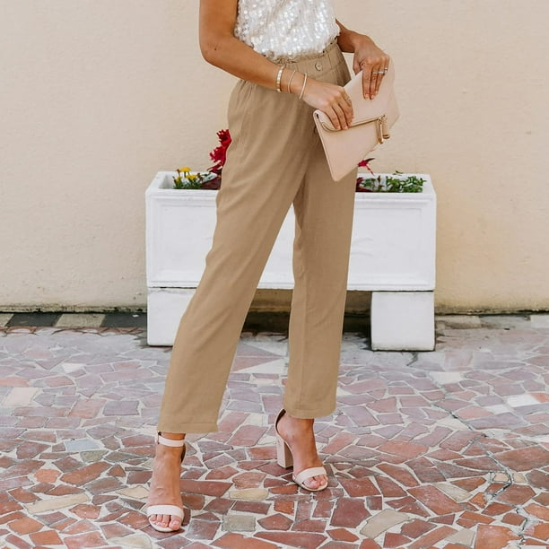 Women Trousers Pockets Button Design Fashionable High Waist Women Pants Classic For Work Khaki S Walmart