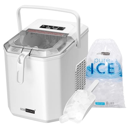 SPECSTAR Portable Countertop Ice Maker with Handle Hand Scoop, Self Cleaning Function with 10 Ice Bags, 26lbs/Day,White