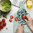 thumbnail image 3 of Live Laugh Love Cutting Board, Hand Lettering on Dotted Backdrop Inspirational Phrase, Decorative Tempered Glass Cutting and Serving Board, Wine Bottle Shape, Black White Yellow, by Ambesonne, 3 of 5