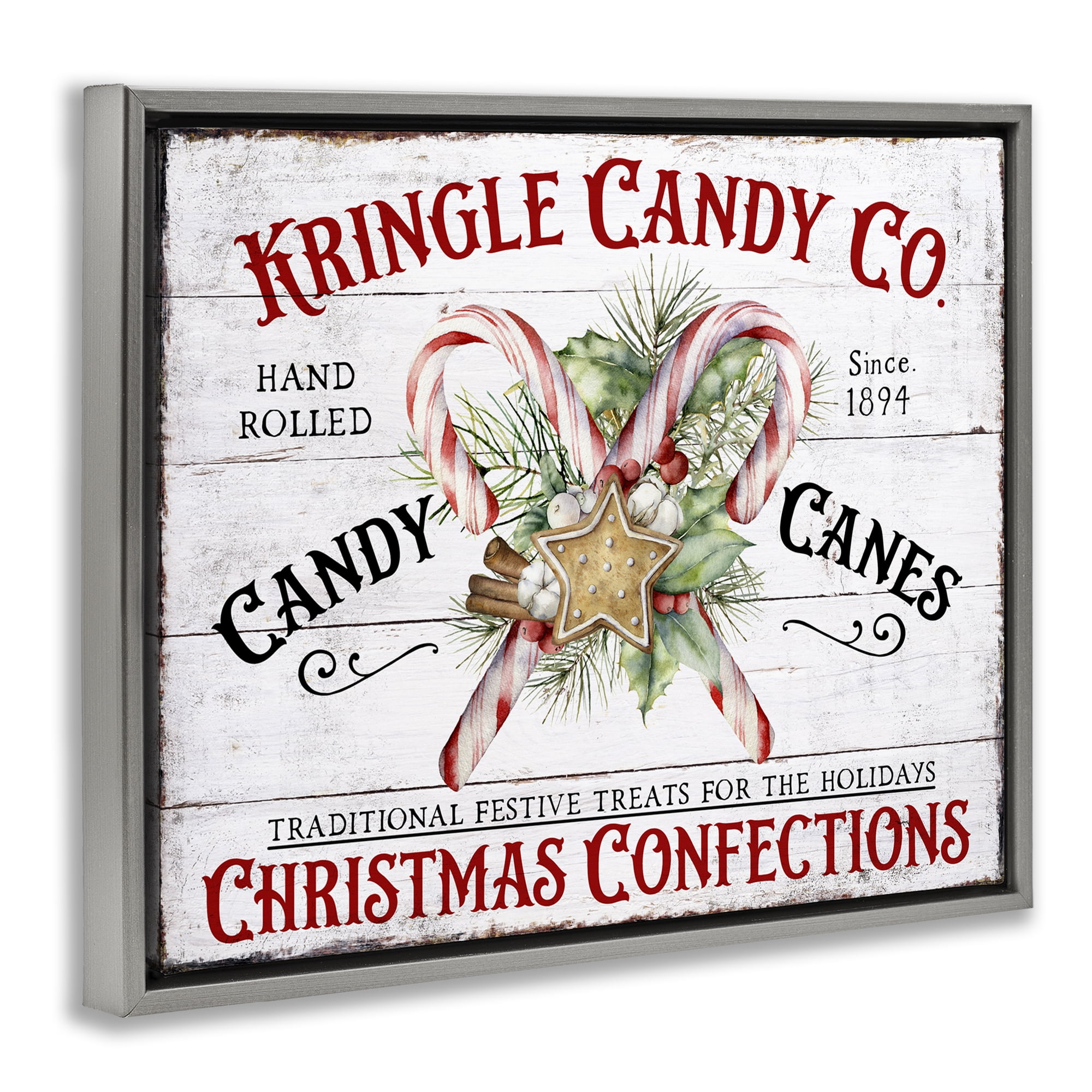 Stupell Industries Fresh Christmas Confections Holiday Painting Gray Floater Framed Canvas Art Prints Wall Art, 31 x 25