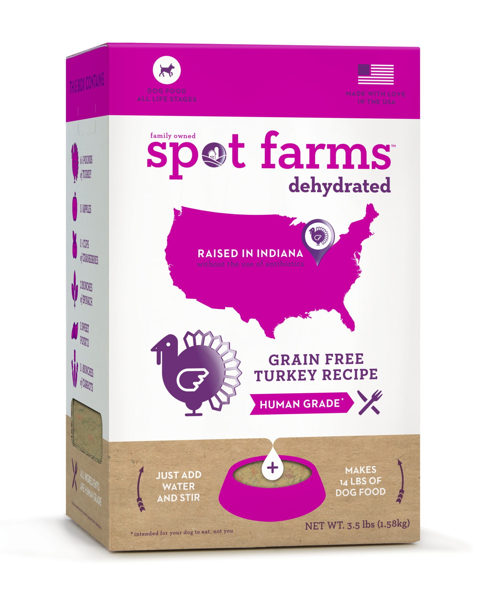 Spot Farms Dehydrated Human Grade Dog Food, Grain Free Turkey, 3.5 Pound
