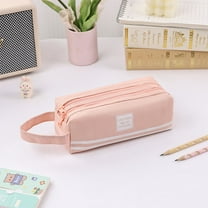 Clearance Under $1 InsCrazy Pencil Pouch Double-layer Cloth Pencil Case Large Capacity Double-pull Pencil Case Students Portable Zipper Portable Pencil Case