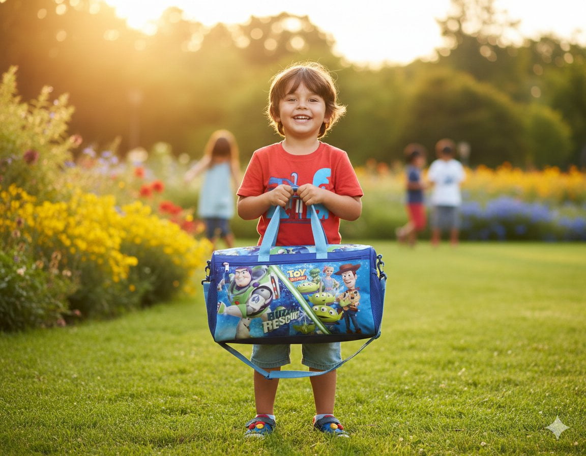 Disney Pixar Toy Story Kids Duffle Bag  Buzz Lightyear, Woody & Friends Travel Gym Bag with Adjustable Strap