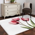 thumbnail image 4 of Pink Tulips Area Rug 3x5 FT, Non Slip Entryway Bedside Carpet, Green Leaf Country Flower White Botanical Washable Soft Floor Carpet Indoor Mat Non-Shedding Throw Rugs for Dorm Kitchen Home Office, 4 of 8