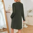 thumbnail image 5 of SMihono V Neck Knit Dress for Women Long Sleeve Lounge Pajama Dress Loose Fit Casual Soft Fall Winter Dresses Army Green XL, 5 of 6