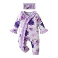 thumbnail image 3 of Newborn Baby Girl 2 Pack Print Long Sleeve Romper Clothes Bow Headband Outfit Purple & Pink, 3 of 7