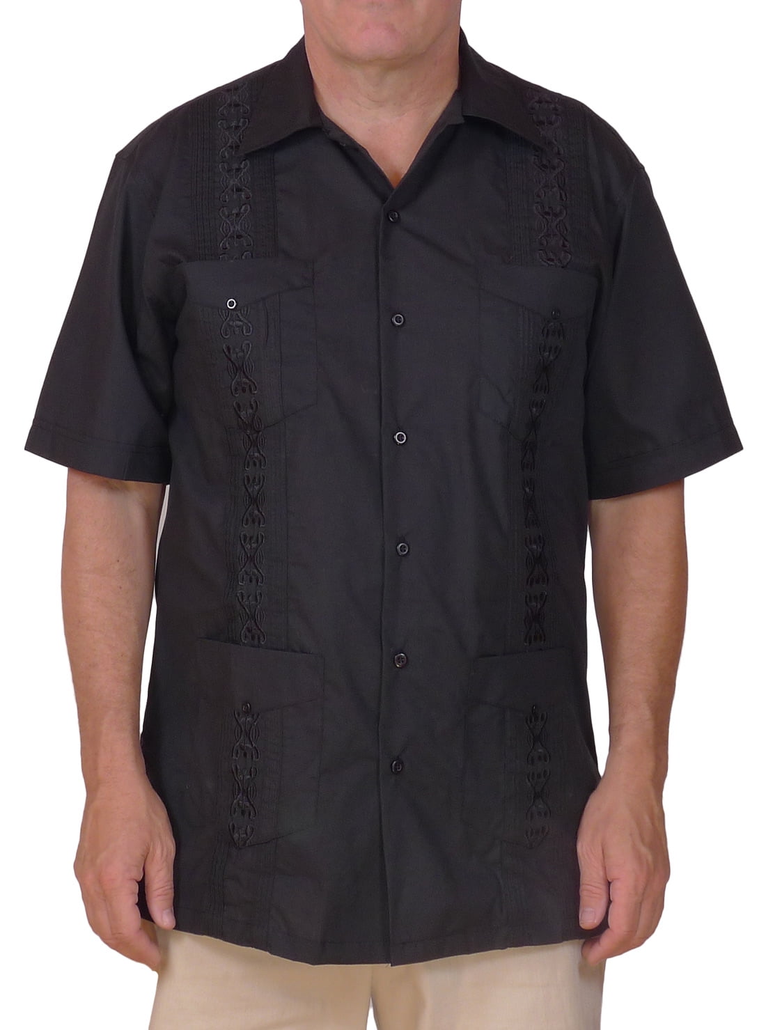 Squish Men's Cuban Style Guayabera Shirt, Short Sleeve - Walmart.com