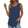 thumbnail image 2 of Tittly Spring Tops for Women Tank Top for Women Tank Top For Women Summer Sleeveless Pleated Crewneck T Shirts Casual Beach Vacation Clothes Fashion Outfits Sleeveless Top Vest for Women Navy 3XL, 2 of 4