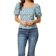 thumbnail image 1 of BLUSA FLORAL DE MUJER INSPIRE CHIC CON ESCOTE CUADRADO EN FORMA DE CORAZÓN Y MANGAS ABULLONADAS, TOP CASUAL AZUL XS, 1 of 7