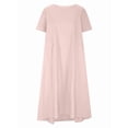 thumbnail image 5 of Womens Loose Fit Casual Linen Blend Solid Color Round Neck Short Sleeve Midi Dress Beach Pink XXL, 5 of 9