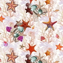 Stylish Fabric Cotton Quilting Fabric for DIY Projects, 44" Wide, Coral and Shells Design, 1 Yard, Multicolor