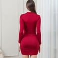 thumbnail image 2 of YUEVORA Dress for Women, Puff Sleeve Long Sleeve Bodycon Midi Dress, Slim Fit Vintage Style, Stretchy Casual Outfit for Office and Date Night, 2 of 8