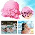 thumbnail image 6 of Yucurem Women Elastic Ruffle Swim Cap Hat, Portable Non-Squeezing Shower Cap, Ear Protection Swimming Cap for Long Short Hair (Pink), 6 of 10