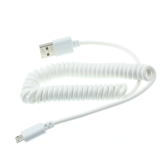 Coiled USB Cable for LG K8X, Tribute Monarch, Phoenix 5, Fortune 3, Aristo 5 - MicroUSB Charger Cord Power Wire Sync White M1K
