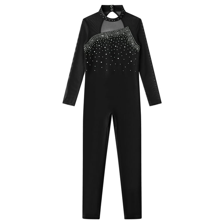 renvena Girls Kids Sparkle Long Sleeve Unitard Boys One Piece Athletics  Gymnastic Bodysuit Team Uniform Costume 