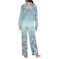 thumbnail image 6 of DISNIMO Women's 2 Piece Pajama Sets Cherry Blossom Printed Casual Loose Sleepwear Long Sleeve Button Down Nightwear with Matching Pajama Pants Loose Fits Loungewear Nightwear, M, 6 of 7