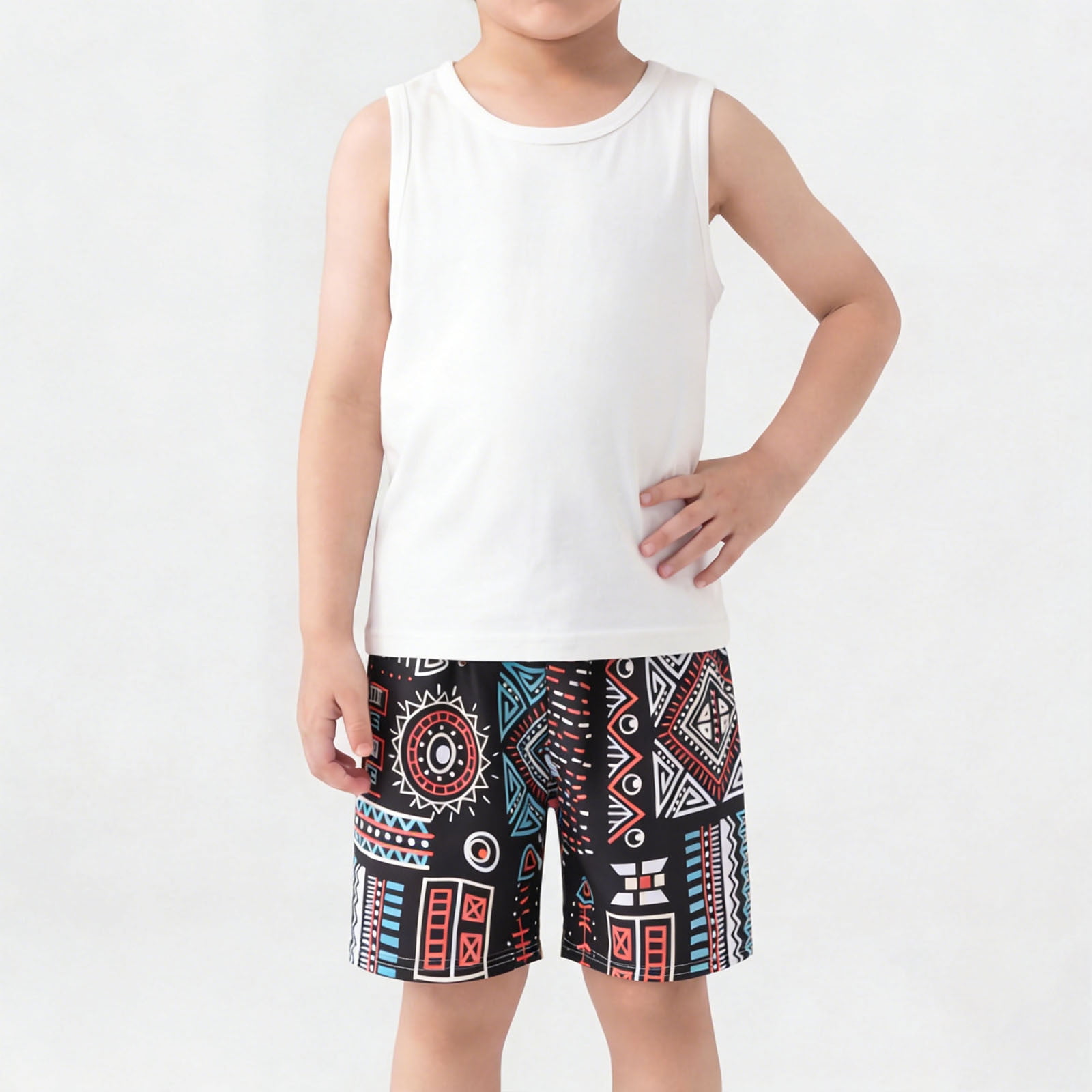 LJEFF Toddler Boys Tribal Print Shorts Lightweight Quick Dry Elastic Waist Casual Summer Beach Shorts for Kids Black Size 6 T