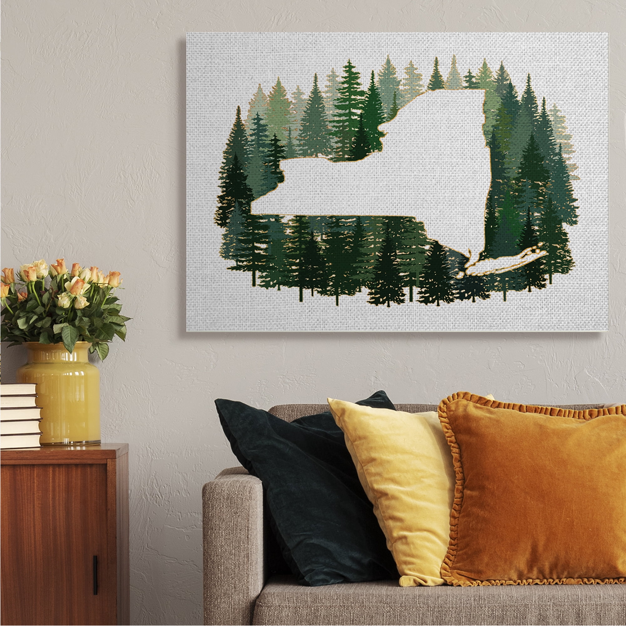 Stupell Industries New York State Outline Green Forest Pine Trees Town & City Painting Gallery Wrapped Canvas Art Print Wall Art, 24 x 30