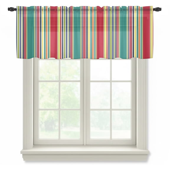 Green and Sheer Valances for Windows Red Colorful Texture Semi Sheer Kitchen Valance Rod Pocket Small Window Voile Curtains for Living Room Bedroom Laundry 42 x 18 Inch