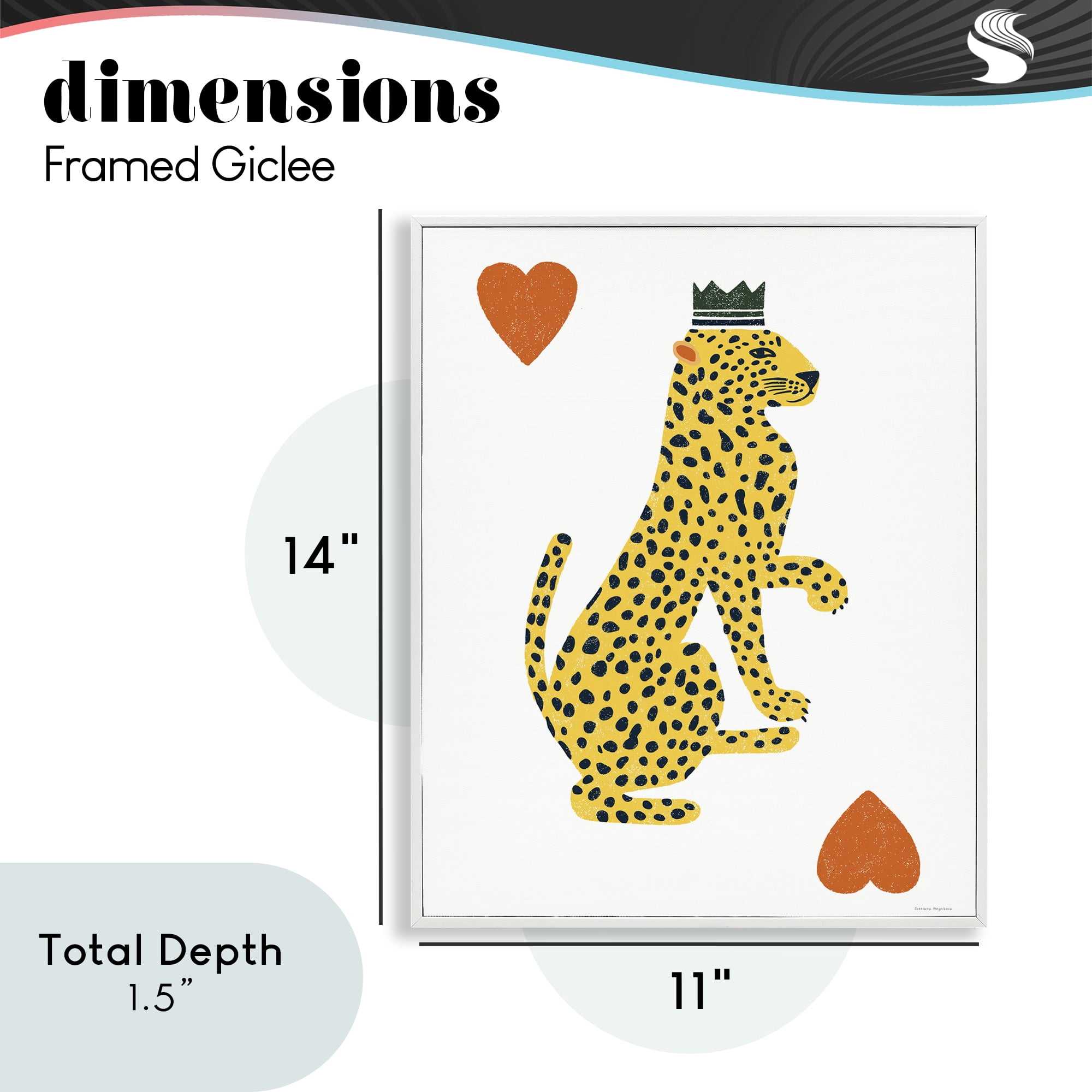 Leopard & Hearts Card White Framed Giclee Art, design by Svetlana Aleynikova