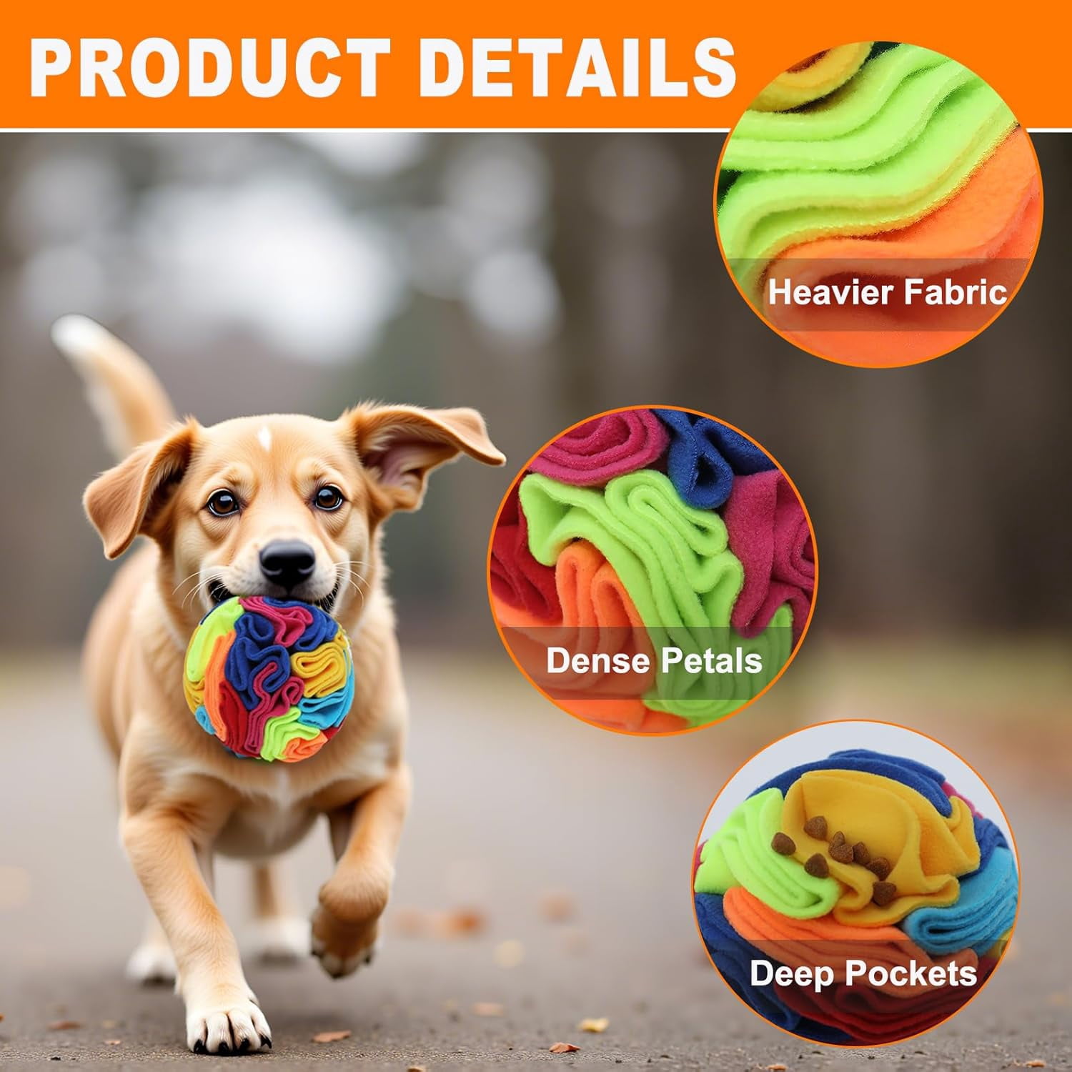 Snuffle Ball - Snuffle Ball for Small Dogs, Interactive Dog Toys to Keep Them Busy, Puppy Dog Puzzle Toy with Storage Bag Machine Washable Rainbow-colored,Medium