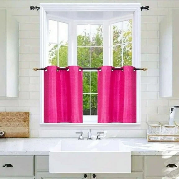Gorgeous Home Linen D24 Hot Pink 2-Piece Short Half Window Blackout Curtains