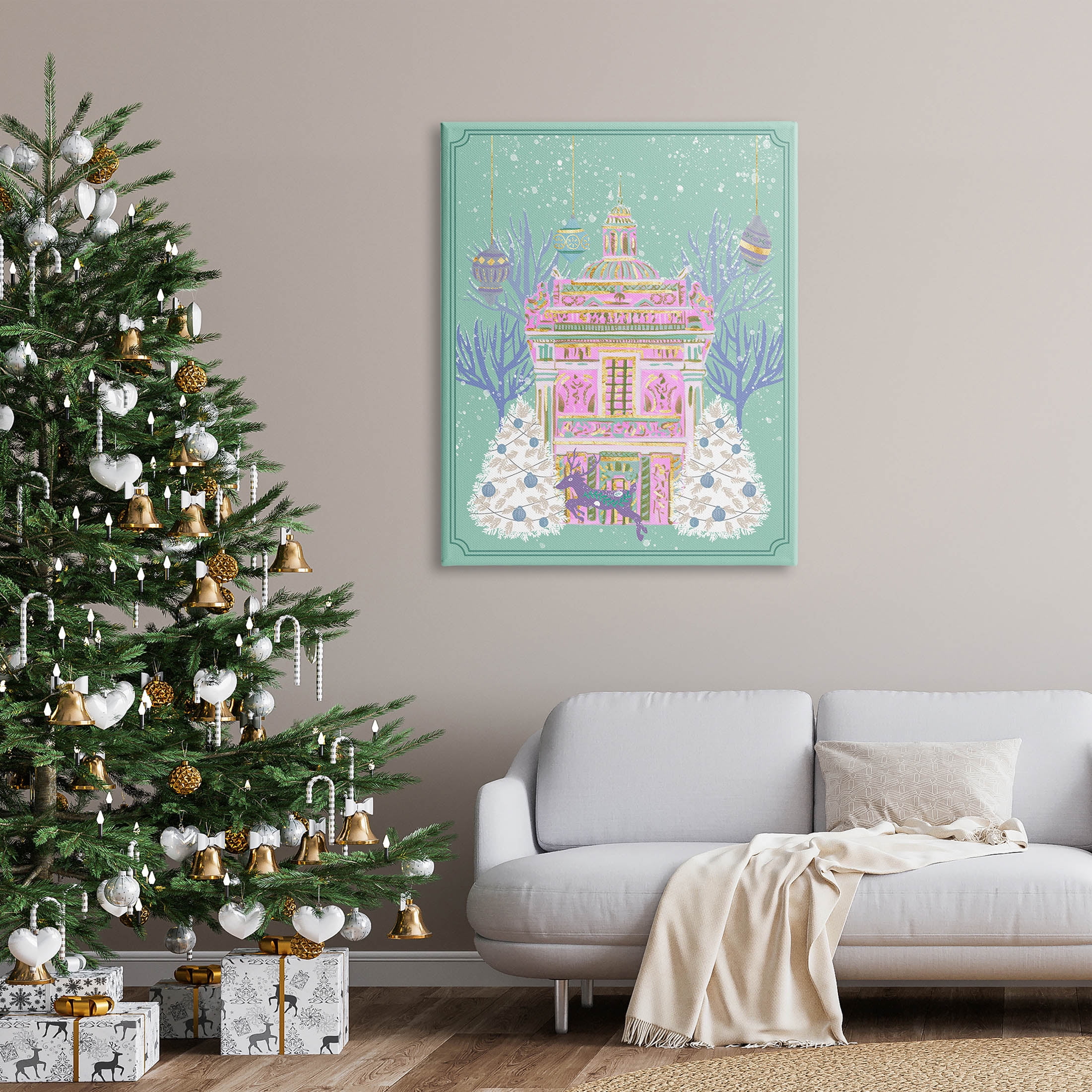 Stupell Industries Pink Ornate Christmas Building Graphic Art Gallery Wrapped Canvas Print Wall Art, Design by Melissa Wang