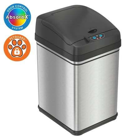 iTouchless Sensor Trash Can with Locking Lid and Odor Filter Silver Stainless Steel 8 Gallon