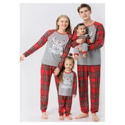 Family Christmas Pjs Matching Sets, Plaid Letter Print Long Sleeve Pullover+ Long Pants Matching Holiday Pajamas