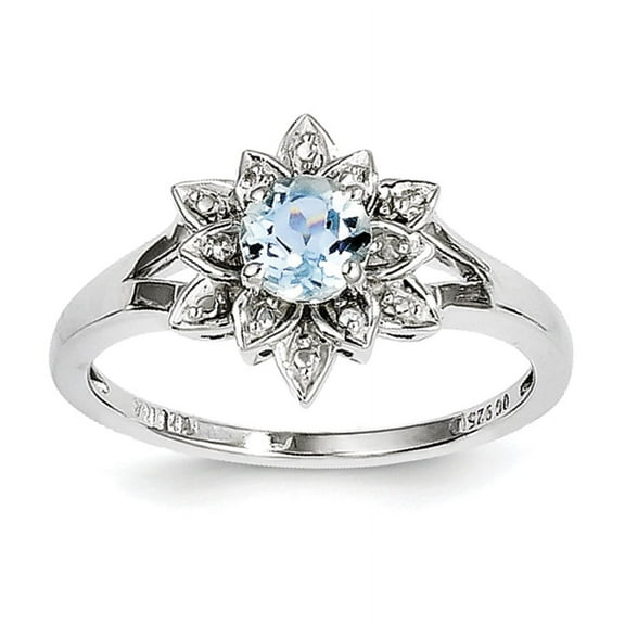 925 Sterling Silver Diamond and Light Blue Topaz Ring Size 6 2mm Wide Ring for Women