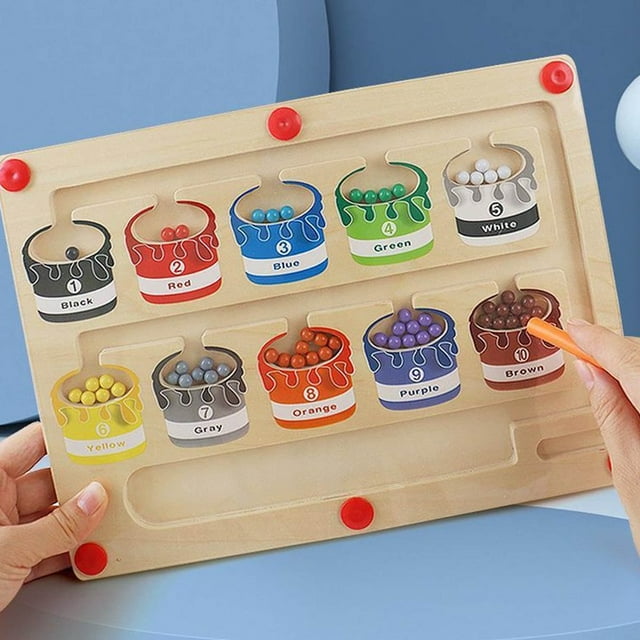 LEEYNEER Wooden Magnetic Color Sorting Counting Board - Educational Puzzle Game for Kids | Develops Focus Logic & Hand-Eye Coordination | Includes 1 Magnetic Toy Board