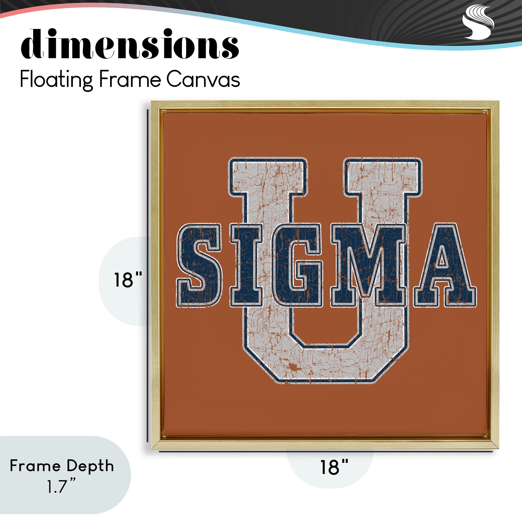 Stupell Industries Sigma University on Brown Gold Framed Floater Canvas Wall Art, design by Grotto Studios