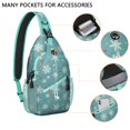 thumbnail image 2 of Sling Backpack,Blue Christmas Snowflake and Star Pattern Sling Bag with Water Bottle Holder,Waterproof Sling Bag for Men/Women with Headphone Jack for Hiking,Travel, 2 of 6