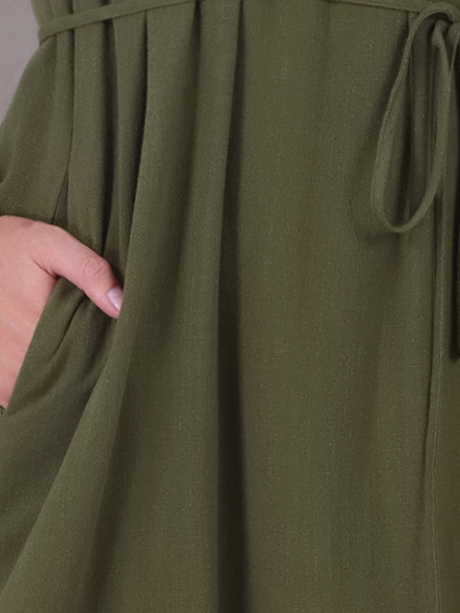 DARING DIVA Halter Neck Belted Casual Summer Midi Dress S Army Green