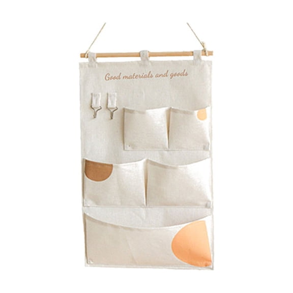 SLYNSHome 5 Pocket Wall Hanging Organizer,Khaki Fabric Foldable Wall Mount Storage Bag For Bedroom, Bathroom, Kitchen And Door Sundry Storage